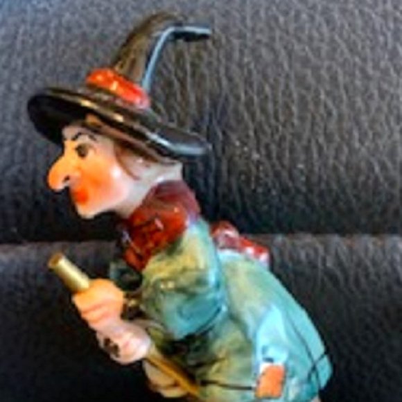 Limoges French Porcelain Halloween Witch Flying